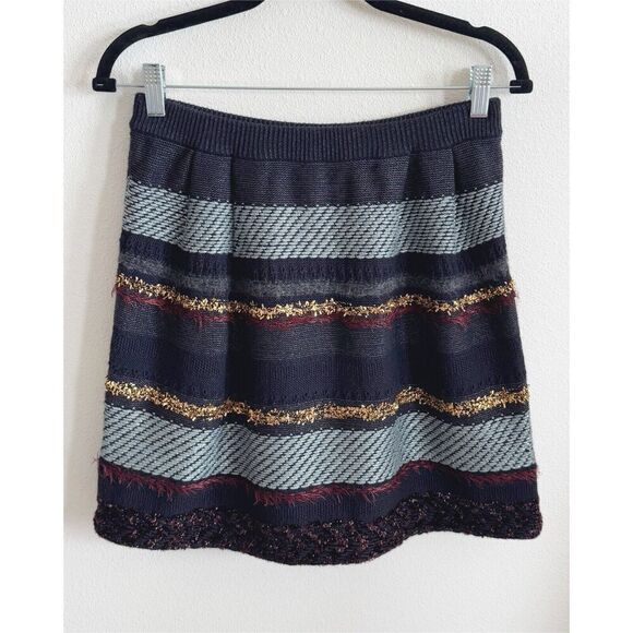 Tory Burch Skirt Womens Small Navy Blue‎ Striped Knit Phoebe Friends Artsy Boho - Picture 1 of 16